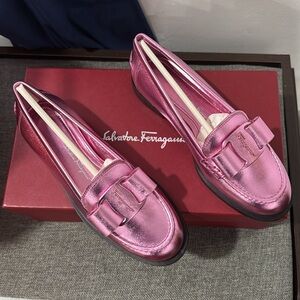 Salvatore Ferragamo Metallic Pink Flats